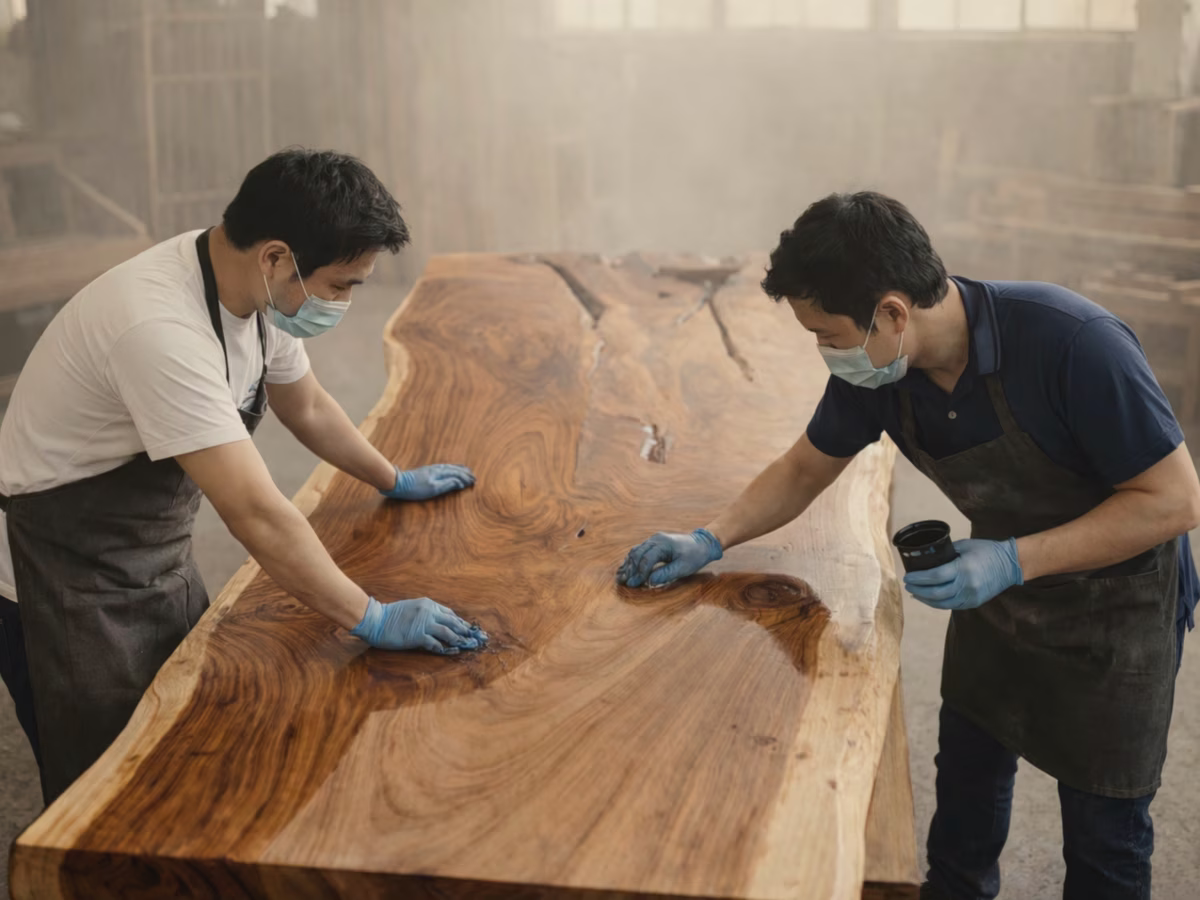 Finition satinée révélant la profondeur du grain du bois